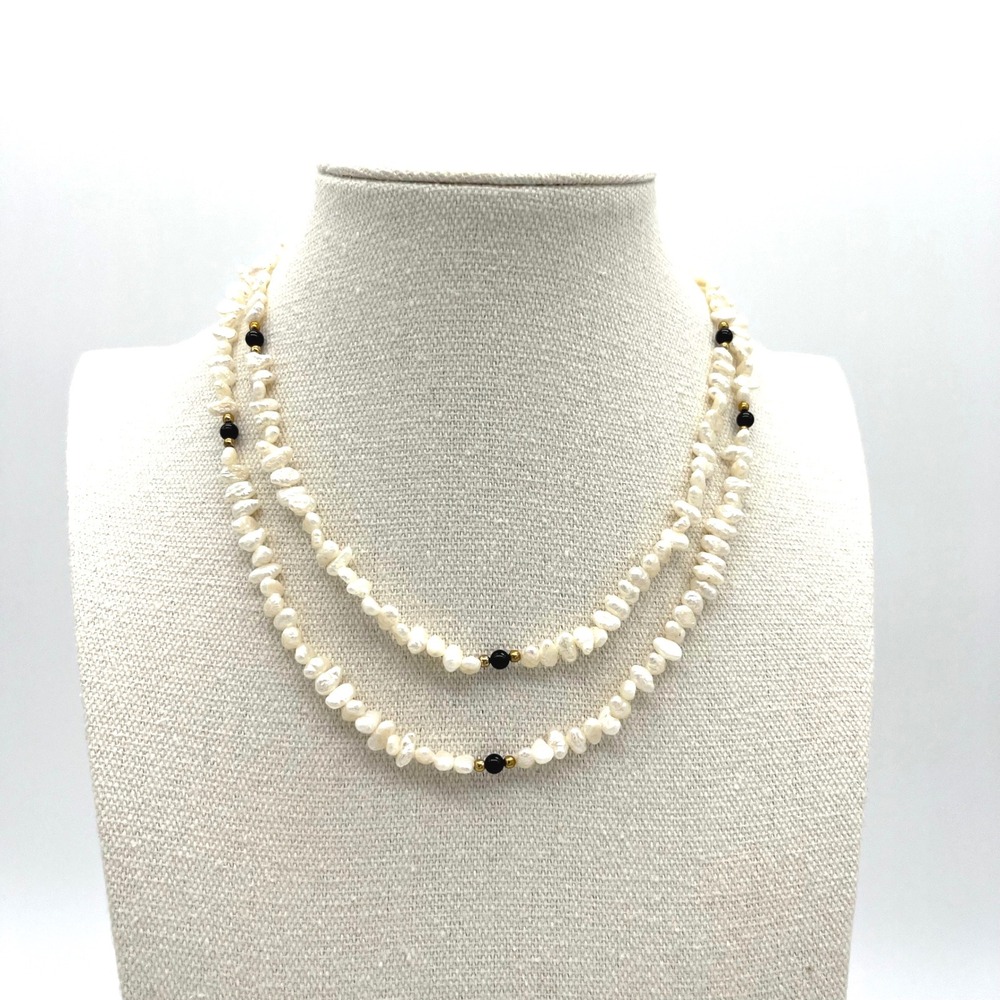 Freshwater Pearl‎ Necklace Bracelet Set Black Accent Dainty Jewelry